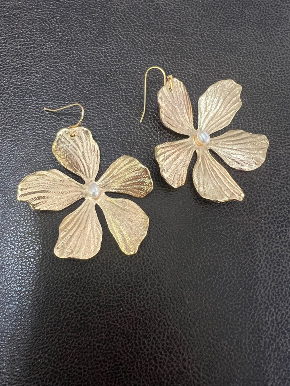 Gold Floral Statement Drop Earrings with Pearl Detail – NWT